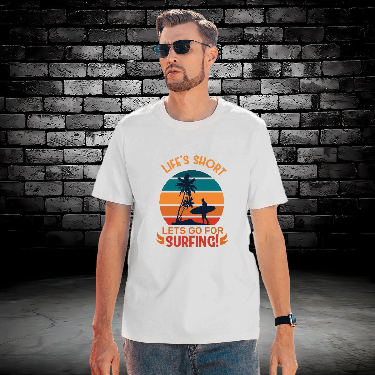 Free Shipping wave 100% Cotton 230g Men Clothes T-Shirt Casual Beach Crew Neck T-Shirts for Men Wholesale DIY Top Tees