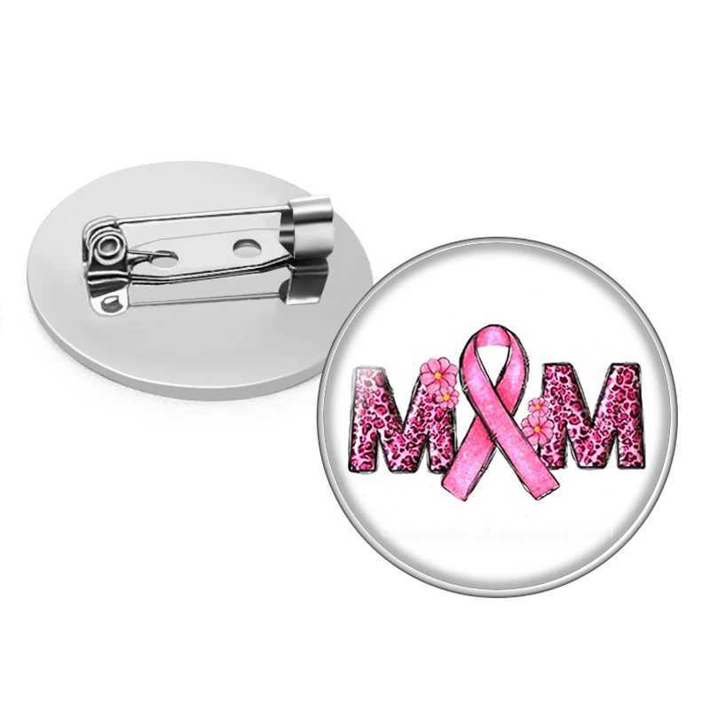 New Pink Ribbon breast cancer Photo Glass cabochon Brooch pinback Button Bag Clothing Denim Jeans Lapel Pin Badge Jewelry Gift W240815