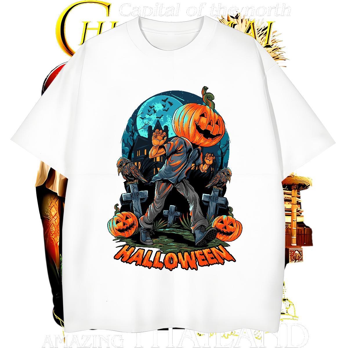 Cool Design Men T Shirts halloween Round Neck Short Sleeve Street Anime Print 230g 100% Cotton Mens Tshirts New Clothings