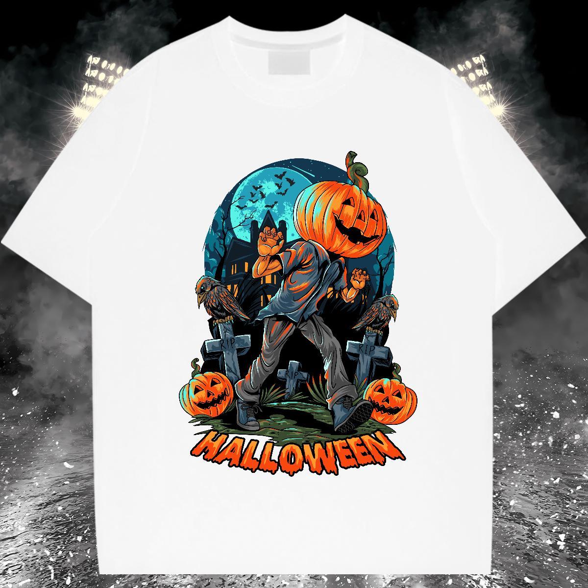 Cool T-Shirts pumpkin Breathable Short Sleeve Hip Hop Skull 230g 100% Cotton Mens Tshirts Designer Top Tees