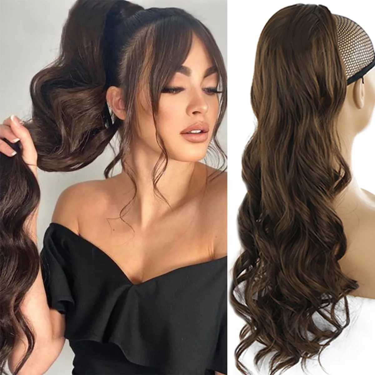 Synthetic shaver ponytail long curly hair big wavy hair high ponytail naturally fluffy W240817