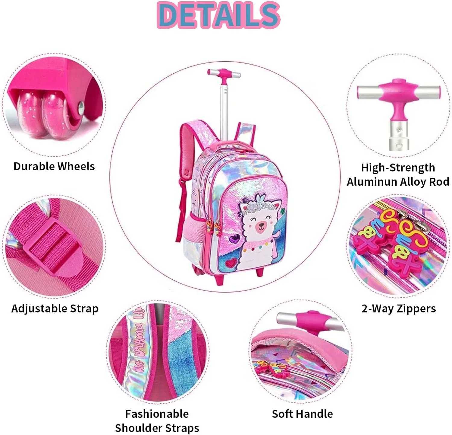 17 Inch Kids Backpacks for Girls Sequin School Bag with Lunch Box for Elementary Students Childrens Backpack Girl Wheel Y240820