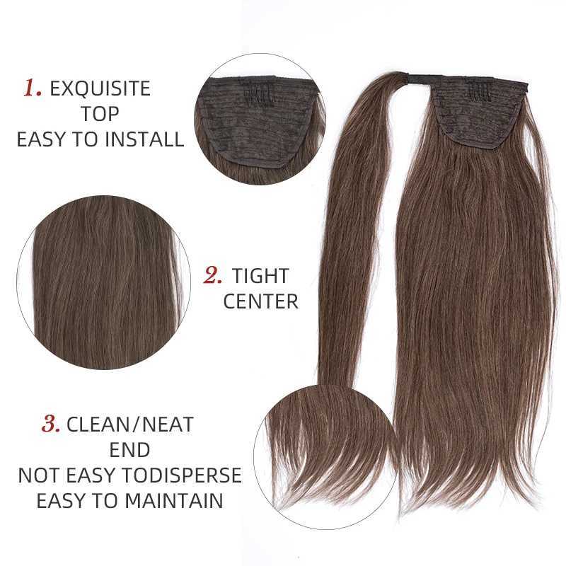 120g ponytail human hair machine Remy straight European ponytail hair clip 100% natural hair clip W240817