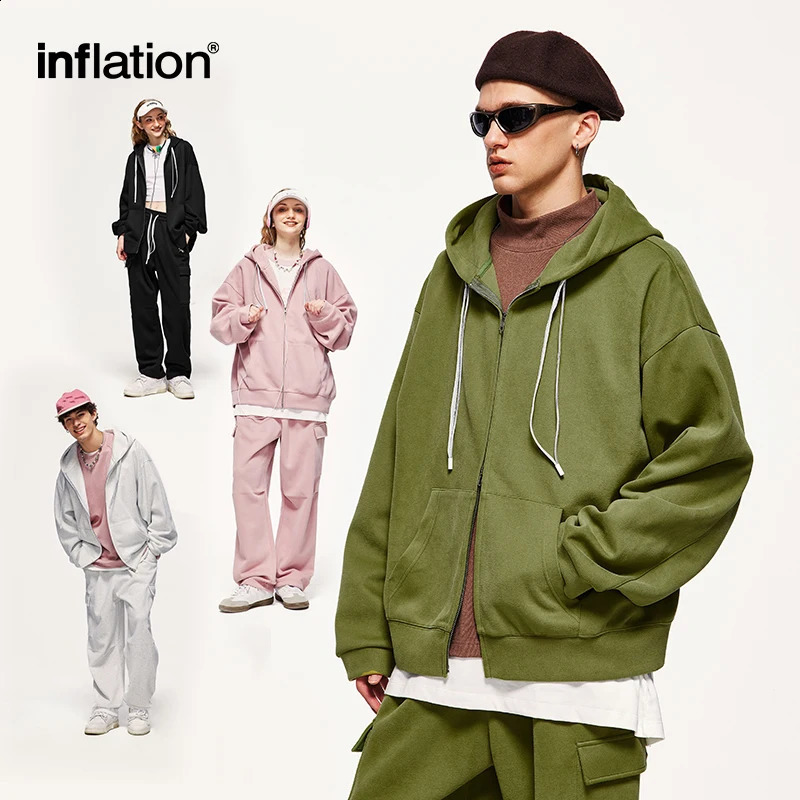 INFLATION Unisex Harajuk Oversized Tracksuit Trendy Pink Cargo Pants and Hooded Jacket Set Mens Hooodie Set 240819
