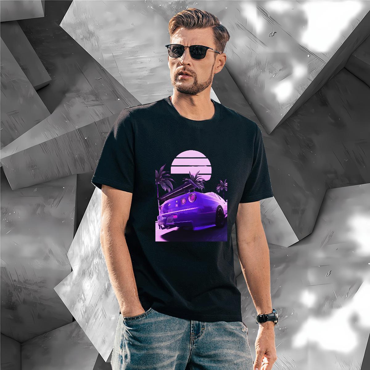 Loose Fit car Mens T Shirts Hip Hop Couples T Shirts 230g Cotton Classic Breathable Short Sleeve Plus Size Cartoon Wear