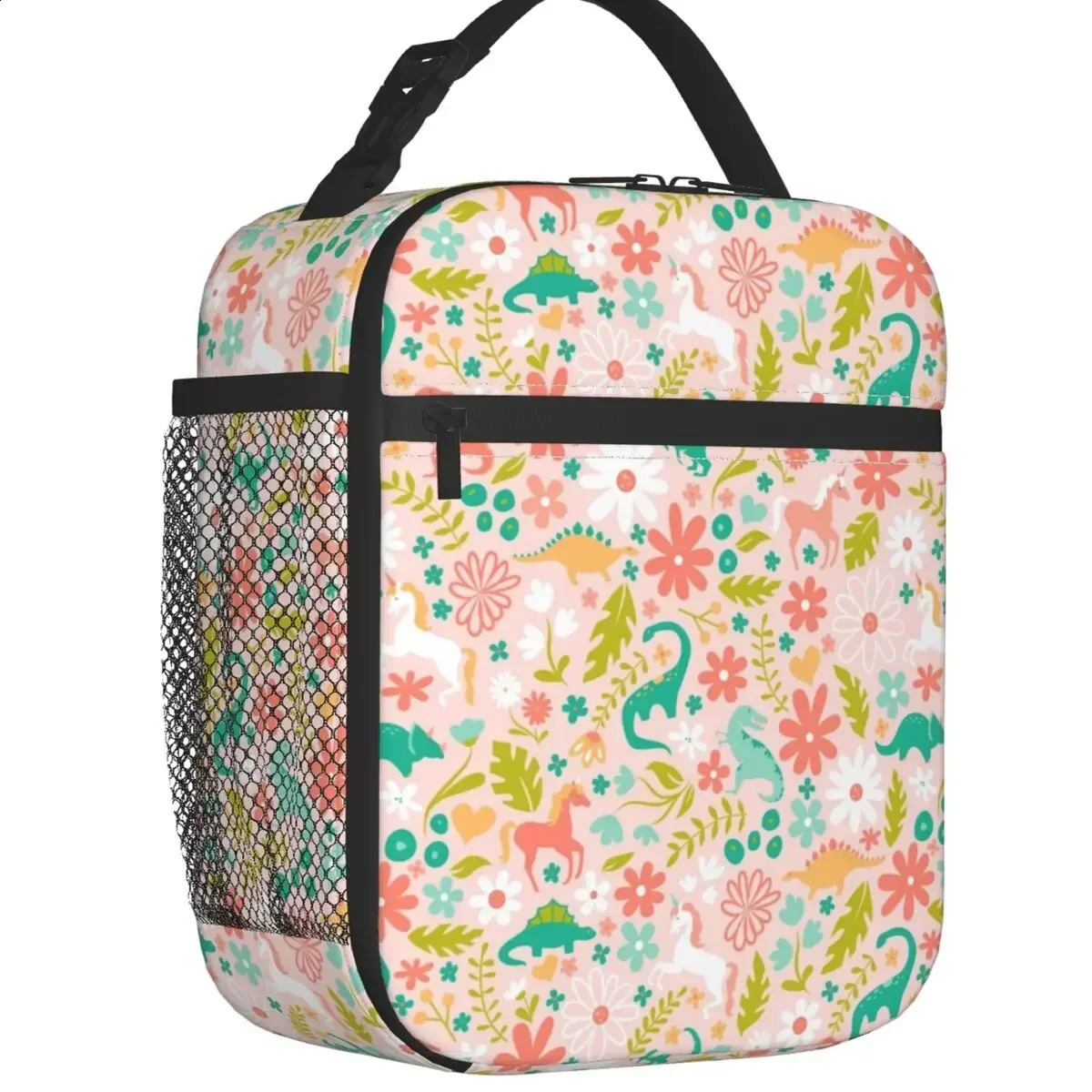 Cute Unicorn And Dinosaur Print Insulated Lunch Bag for Work School Waterproof Cooler Thermal Lunch Box Women 240819