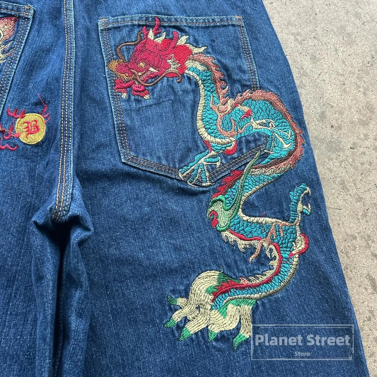 Dragon embroidery jeans men Y2k denim short harajuku vintage straight long streetwear pants hip hop trousers men clothing 240819