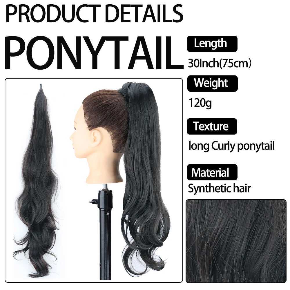 Synthetic ponytail hair extension long curls wrapped around the ponytail black blonde ponytail wig suitable for womens daily wear W240817