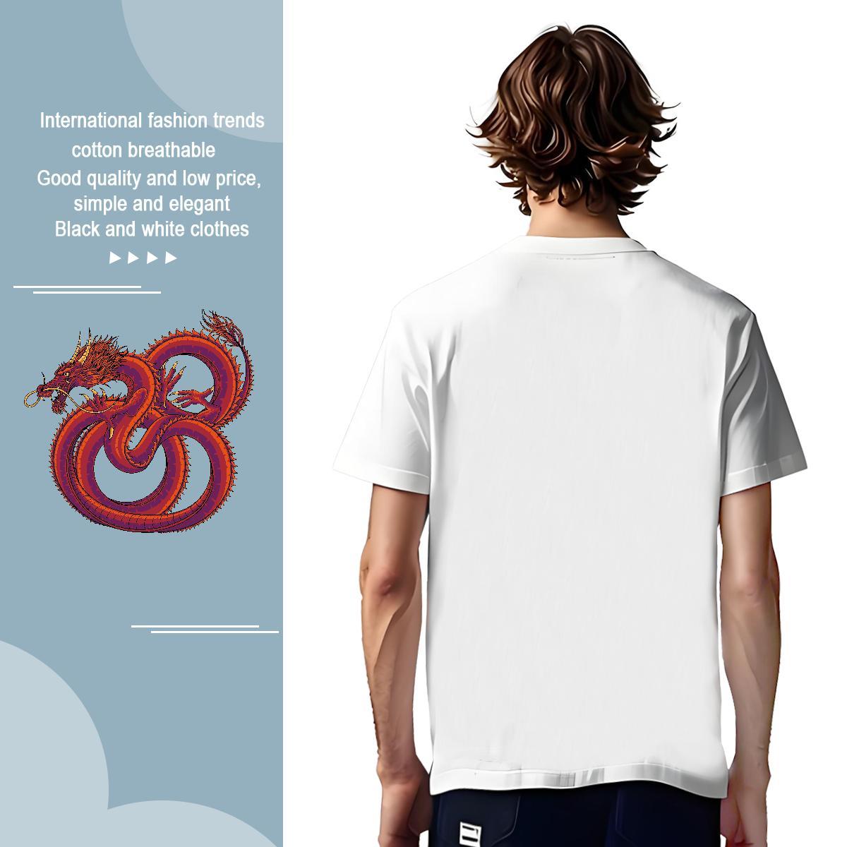Cool dragon T Shirt For Man Summer Casual Mens Tshirts 230g 100% Cotton 2024 DIY Short Sleeve Soft Black Oversized Tops