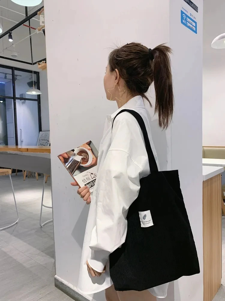 Corduroy Shopping Bag for Women 2024 Female Girls Casual Handbags Soft Reusable Fabric Affordable Shopper Shoulder Bags 240819ZYl
