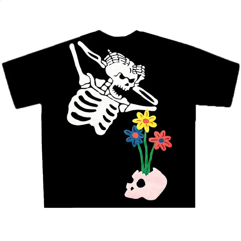 High Quality Cotton Skull Pattern Printed Short Sleeved T-shirt for Mens Ins Style Oversized Loose Trendy Casual Y2k Couple Top 240819