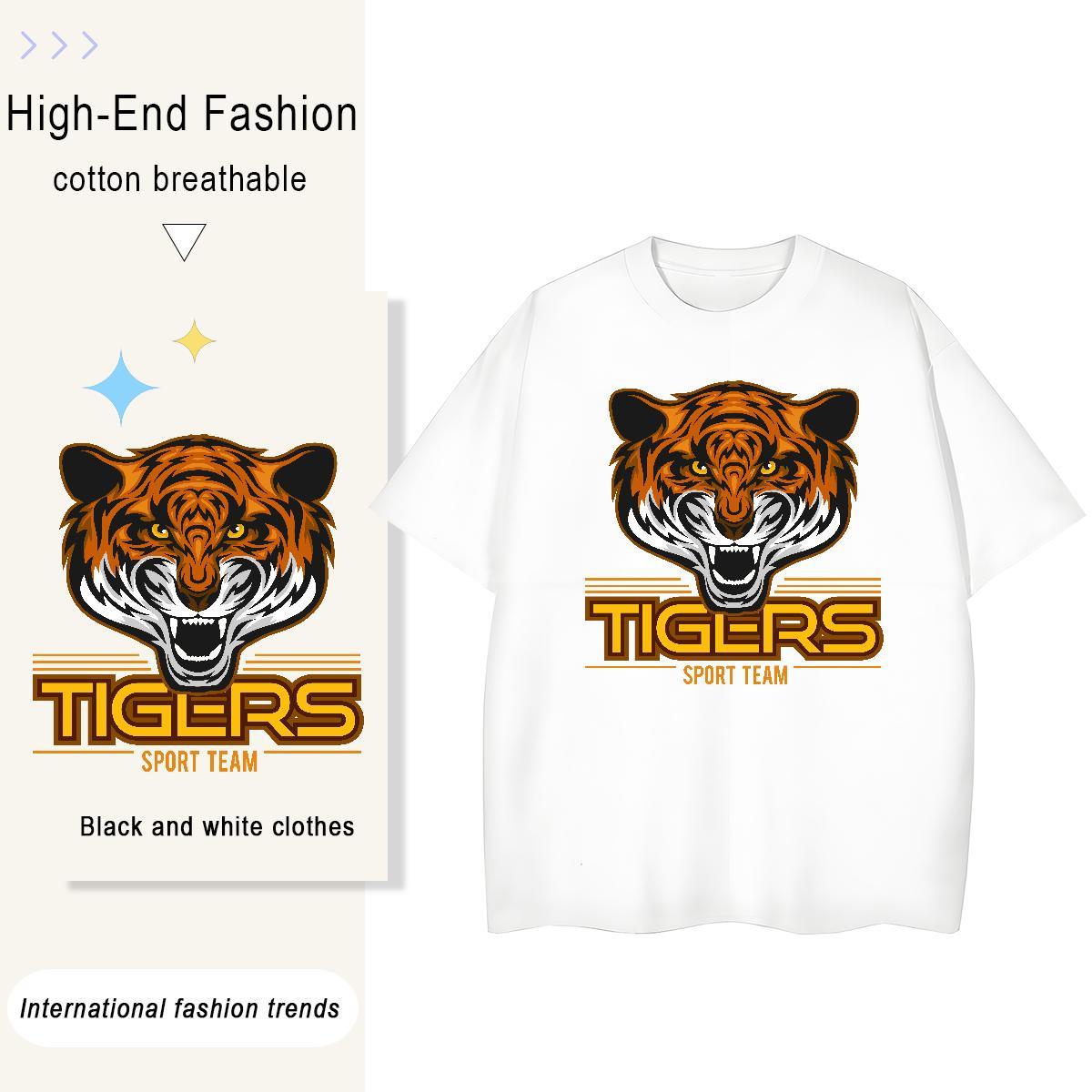 2024 DIY Men Tops Tees tiger Sports Casual 230g 100% Cotton Top Tees Round Neck Short Sleeve Comfortable T-Shirts Graphic