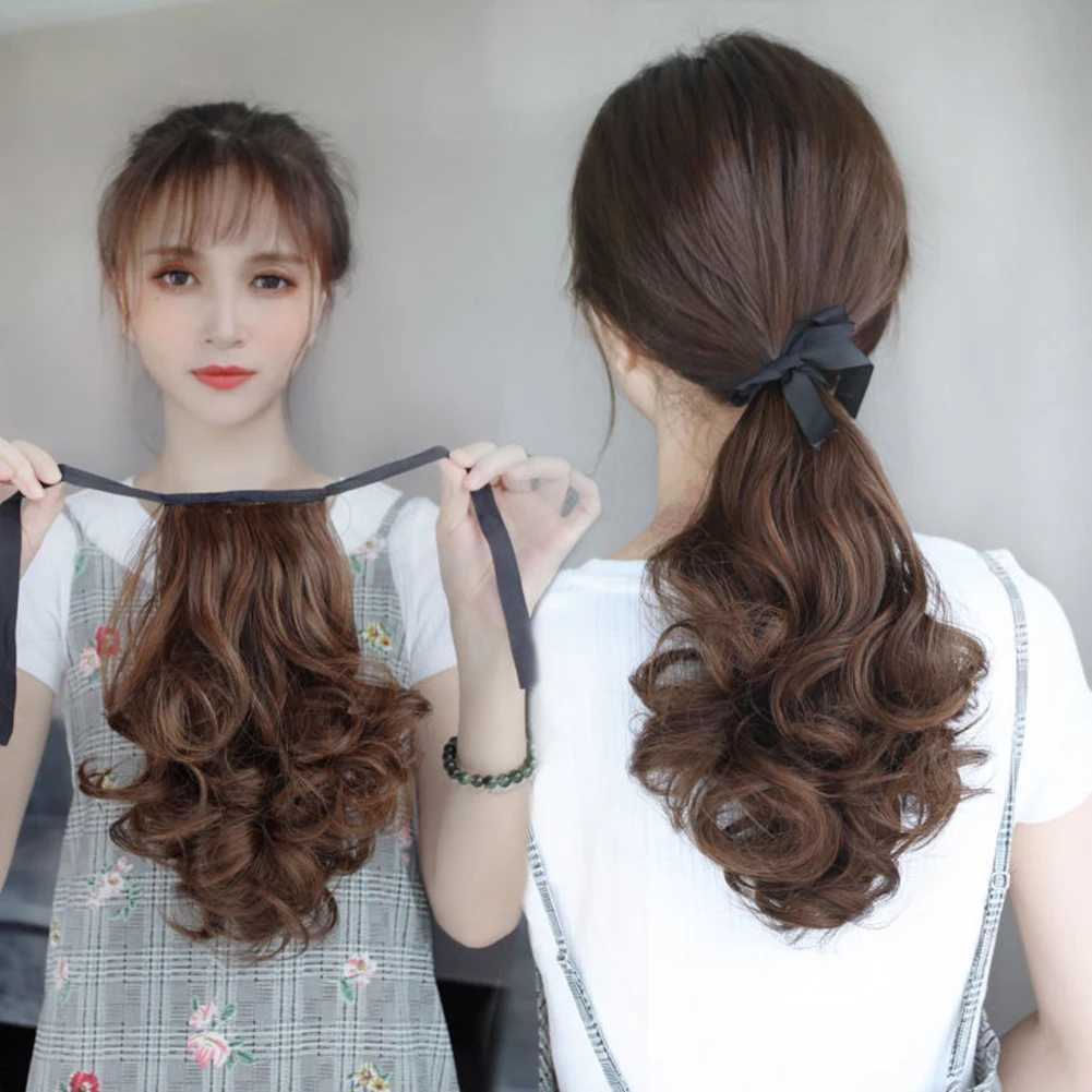 Womens long curly hair ponytail wig with tie Diy charming and fashionable hair extension used for role-playing themed parties 25/35/45/55cm W240817
