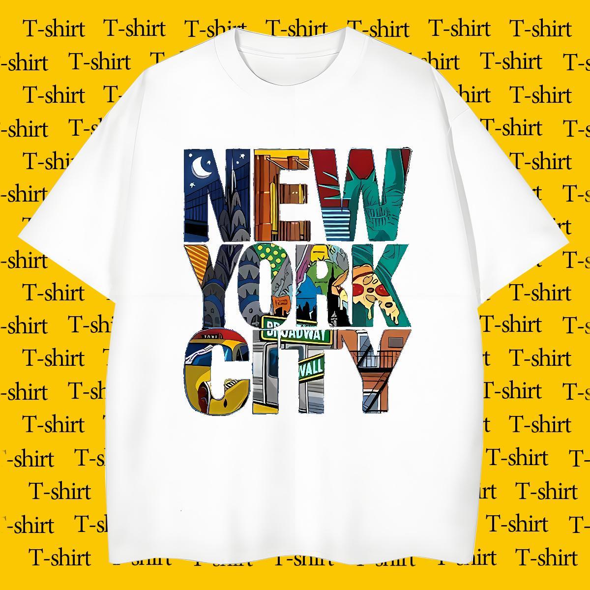 Popular New York T Shirts Men High Street Hip Hop Men Clothes T-Shirt 100% Cotton 230g 2024 New Pure Cotton DIY Printed Tops Shirt