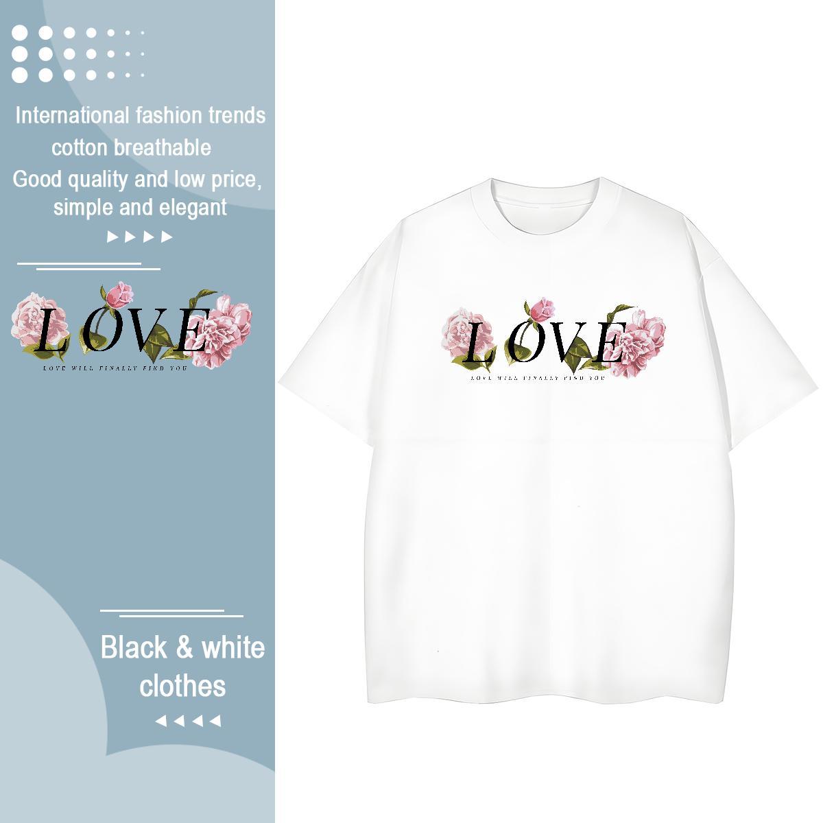 Fashion Casual Couples T Shirts flower Casual Beach 230g 100% Cotton Polos Breathable TOP Quality Mens T Shirts Anime Print