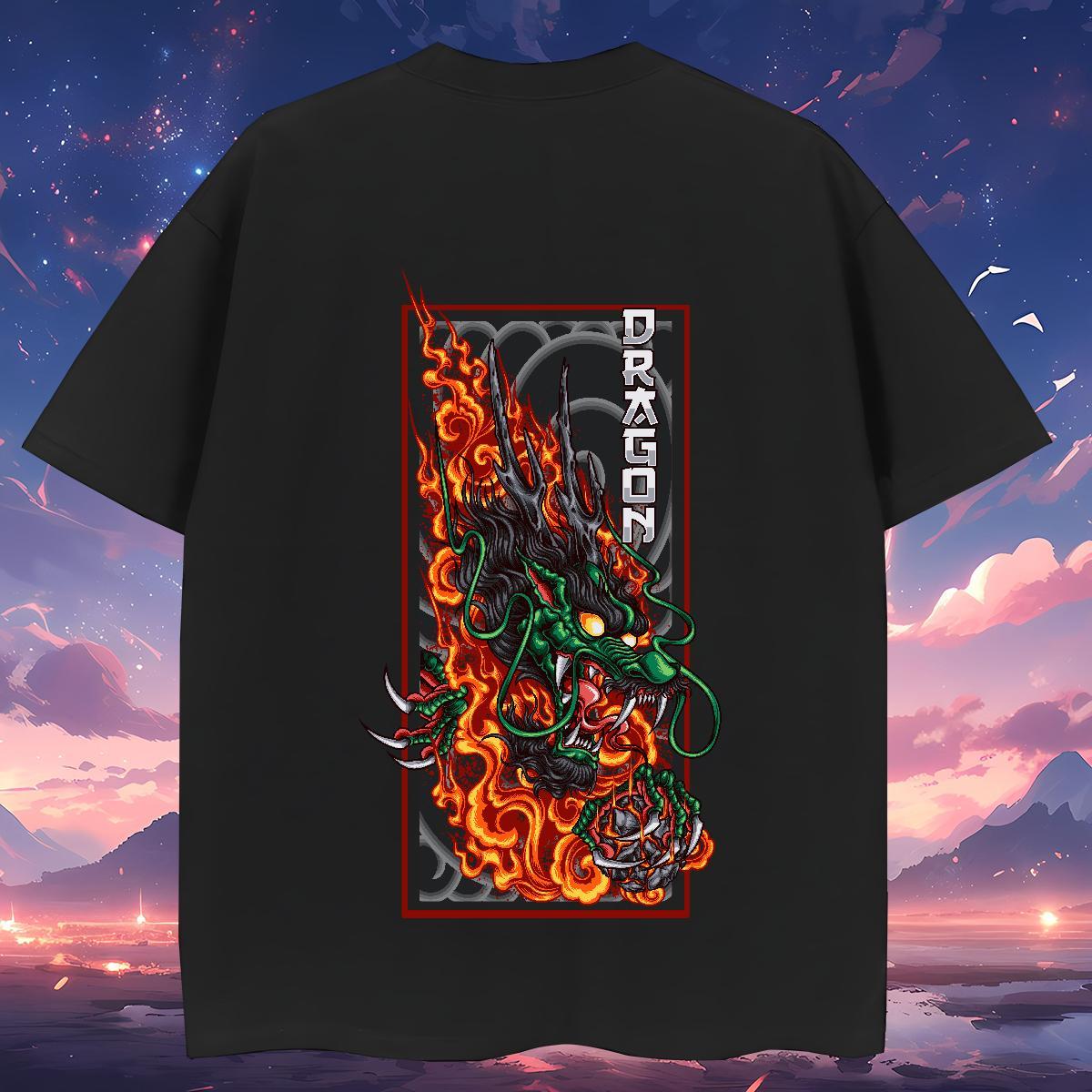 T shirt 230g 100% Cotton fire Summer Casual Breathable Short Sleeve Skull Men Clothes T-Shirt 2024 High Quality Top Tees