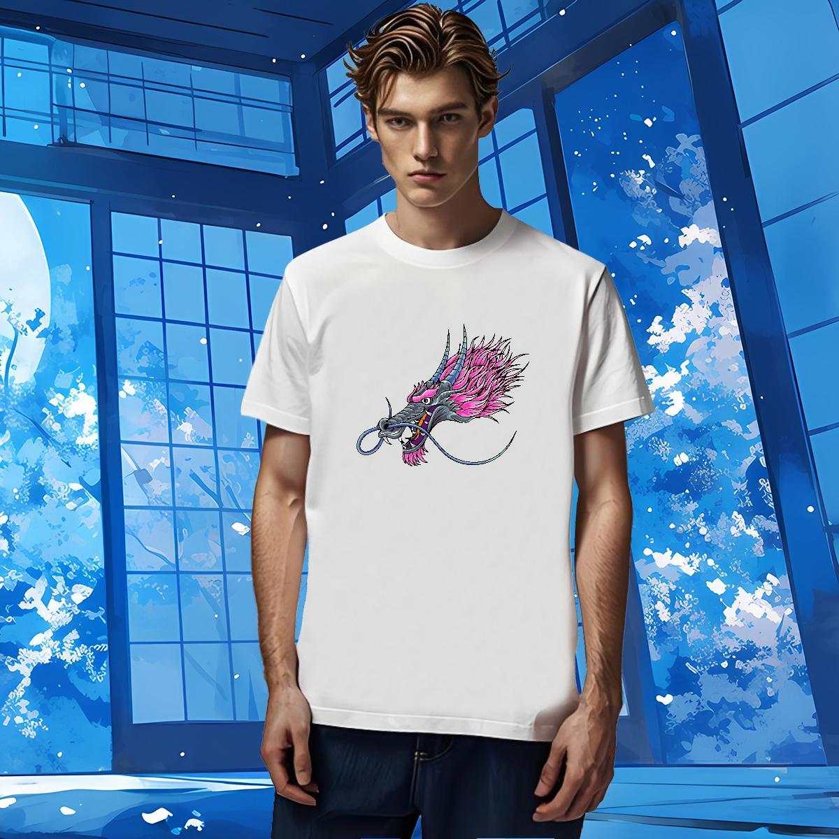 Man T Shirts 230g Pure Cotton dragon Street Casual O Neck Short Sleeves Custom Cartoon Tshirts Wholesale Popular Top Tees