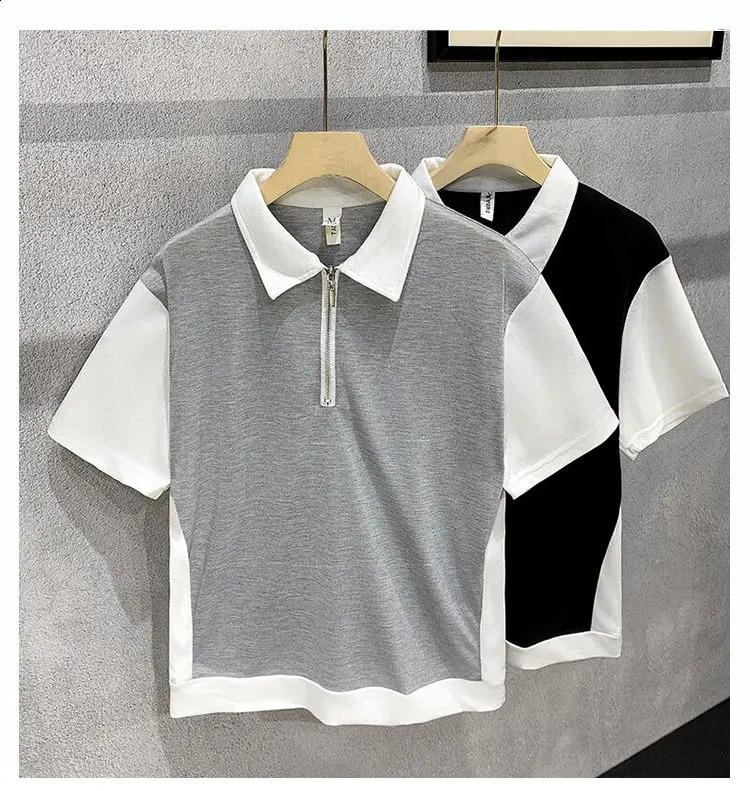 Mens Summer Patchwork Short Sleeve POLO Shirt Casual Mens Top Golf Wear Contrast Color Polo Shirts for Men Q45 240820
