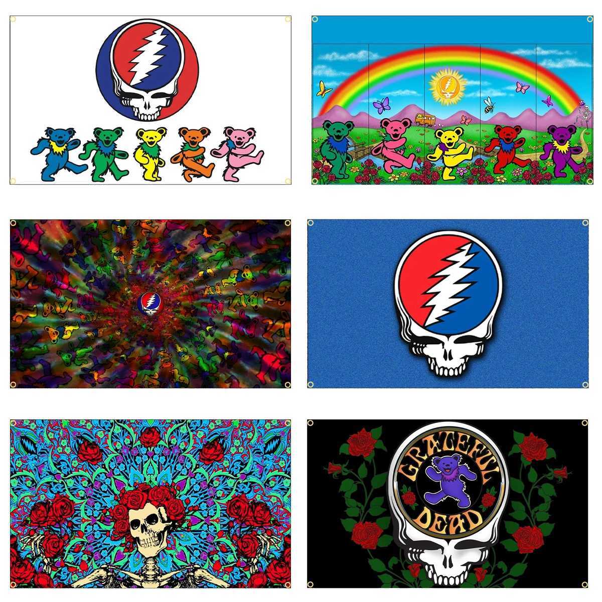FLAGDOM 90X150CM 3X5Ft Grateful Dead Flag Psychedelic Rock Skull Banner For DecorationXJ240819