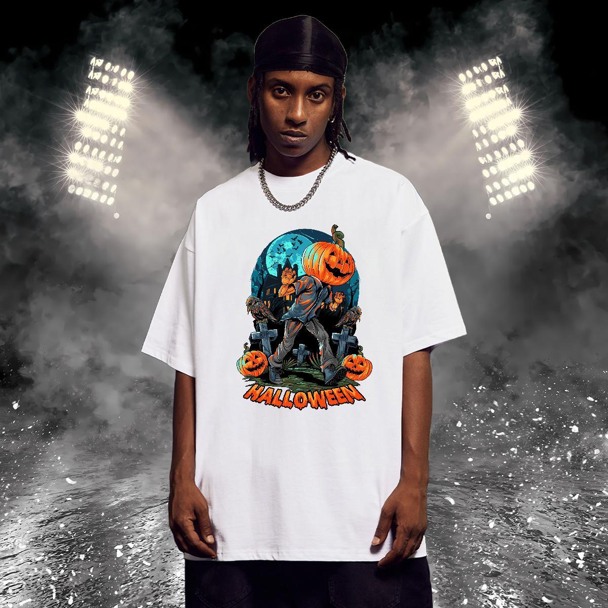 Cool T-Shirts pumpkin Breathable Short Sleeve Hip Hop Skull 230g 100% Cotton Mens Tshirts Designer Top Tees