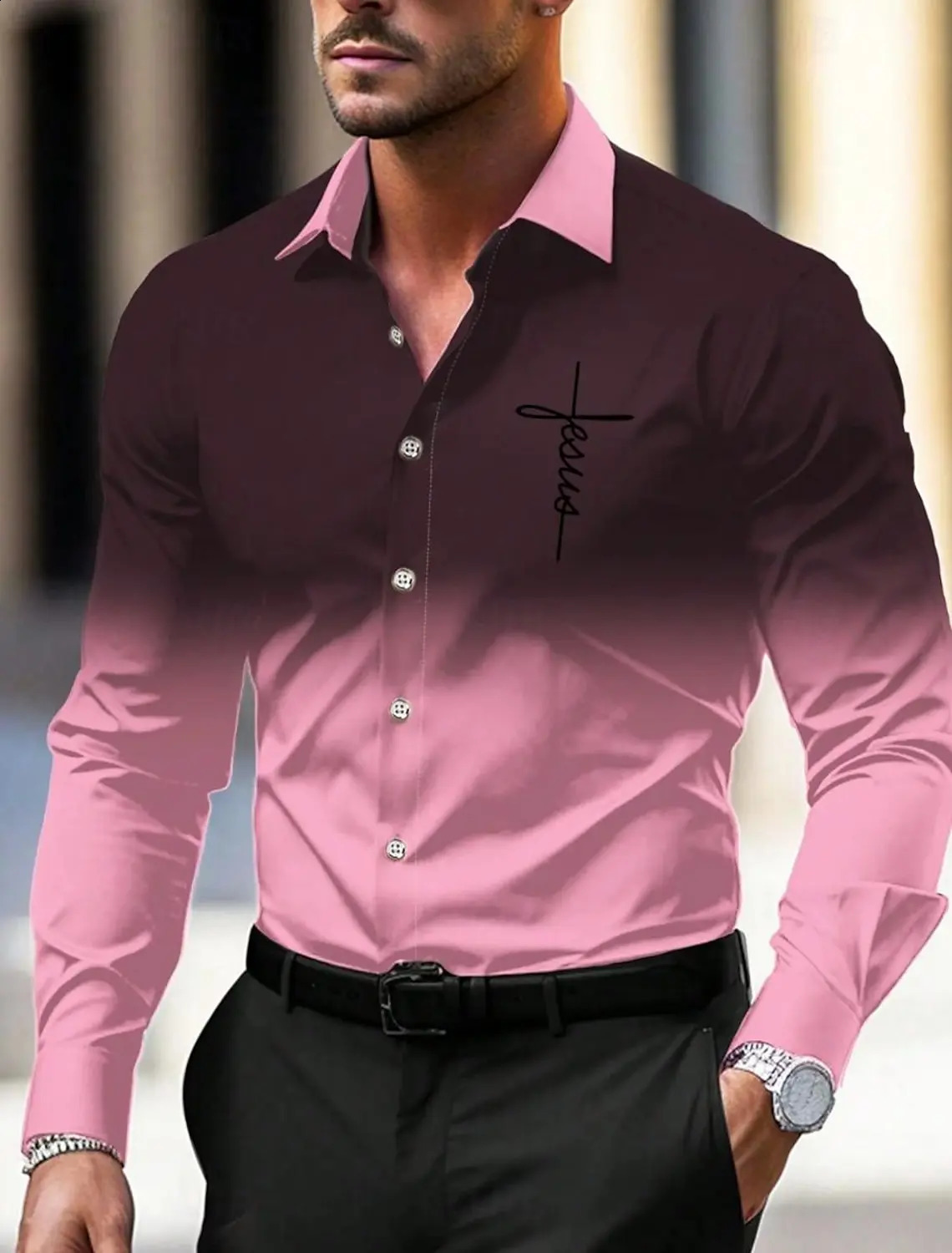 Mens Business Casual Printed Long Sleeve Shirt Formal Button Up Shirt Fall Winter Spring Summer Cuffed Long Sleeve Blue S M L 240820