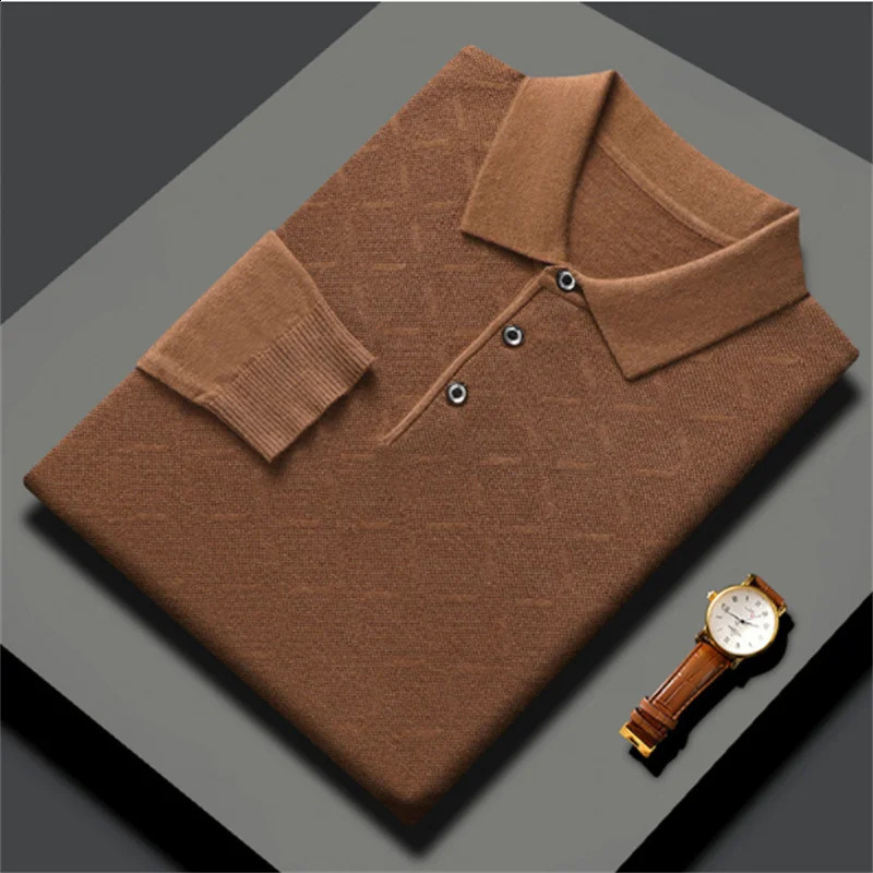 High-End Polo Shirt for Men High Quality Wool Blend Fashionable Embroidered Long Sleeve Tee Korean Style Casual Menswear 240820