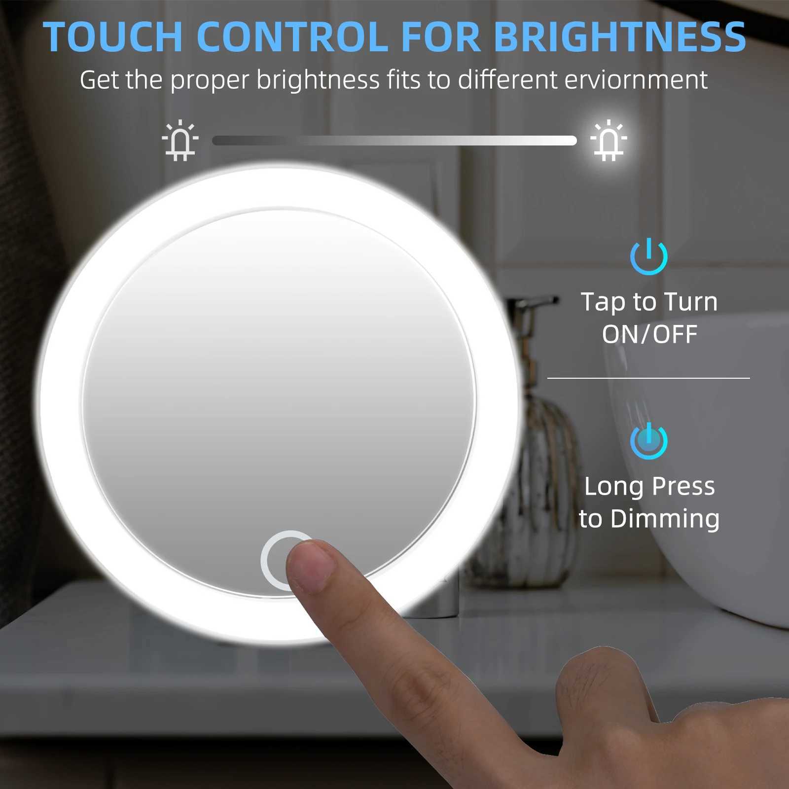 Compact Mirror with Natural LED Light Magnifying Mirror Rechargeable Lighted Travel Makeup Mirror 4 with 3 Suction Cups Y240819