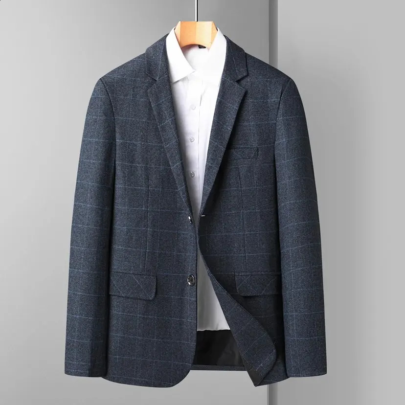 High quality fashionable and handsome Korean classic plain suede mens business casual single jacket Hombre polyester 240819