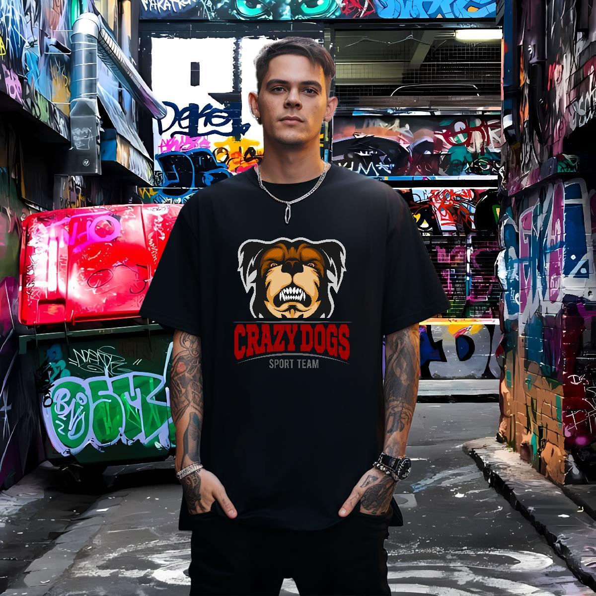 High Quality T Shirts Men crazy dog Breathable Crew Neck Daily Outfit Custom Cartoon 100% Cotton 230g Men Clothes T-Shirt Factory Direct Clothings