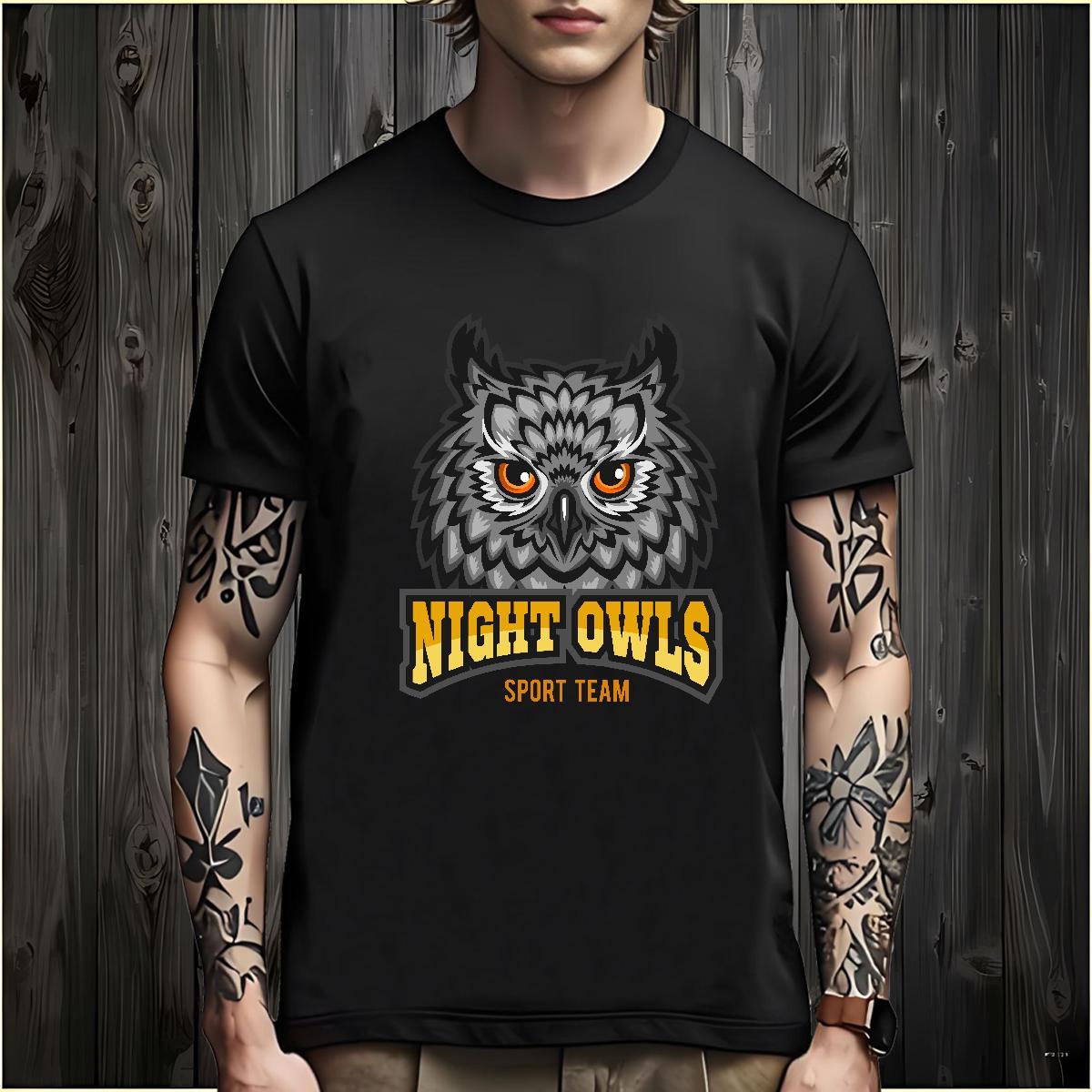 Soft Mens T Shirts owl Breathable Crew Neck Sports Casual Custom Cartoon 100% Cotton 230g Men Tops Tees Fashion Casual Clothes
