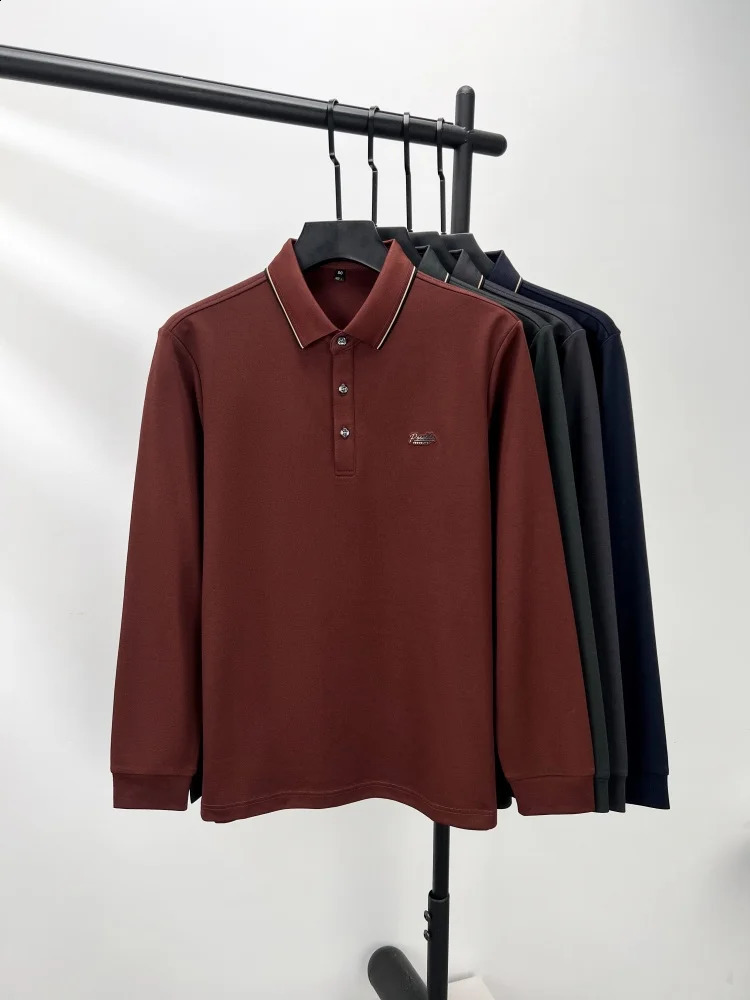High end Men Ice Silk Without Trace POLO shirt Autumn Fashion Letter Print Long Sleeve T-shirt Business Leisure Men Wear 240820