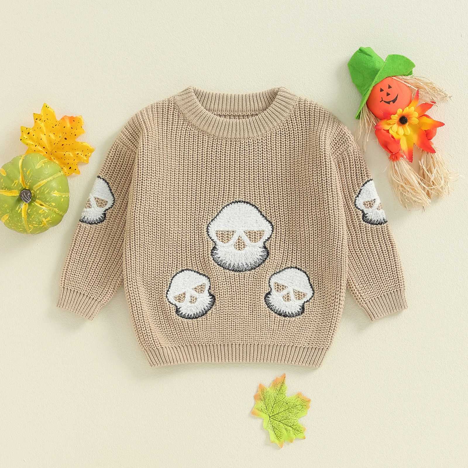 FOCUSNORM 0-3 Cute Baby Boys and Girls Halloween Sweater Long Sleeve Ghost/Skull Embroidery Childrens Sports Shirt Top W240820