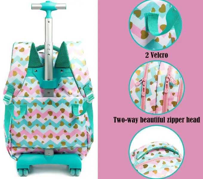 kids Rolling backpack for boy School trolley bag set lunch bag Children school wheeled backpack for girls school bag with wheels Y240820
