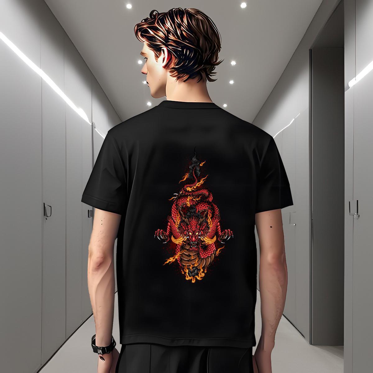T-Shirts 230g 100% Cotton dragon head Sports Casual Breathable Short Sleeve DIY Printed Men Tshirts Brand Soft Tops Tees