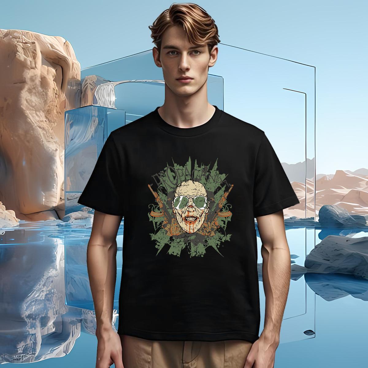 Men T Shirts 100% Cotton 230g long-barrelled gun Beach Breathable Cartoon Print Men Tops Tees 2024 DIY Comfortable Clothes