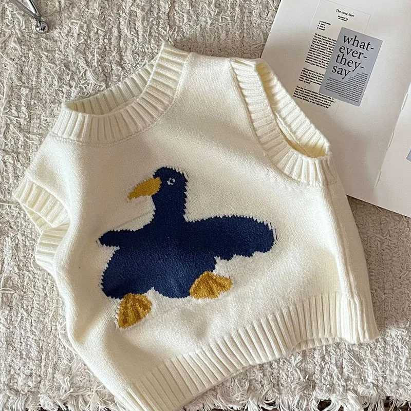 Autumn Spring 0-3Yrs Newborn Baby Girls Boys Knitted Vest Sleeveless Knitted Cartoon Printed Pullover Sweater Kids VestXJ240819