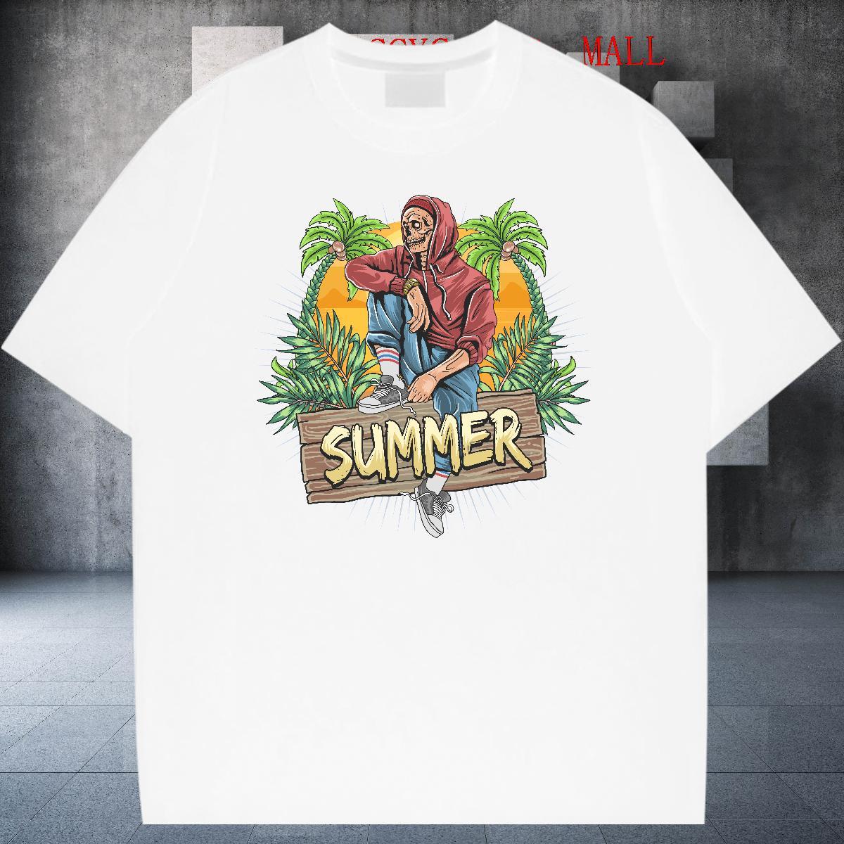 TOP Quality T-Shirts skull Short Sleeve O-Neck Spring Summer Custom Print Plus Size 230g 100% Cotton Tshirt for Man Woman DIY Customized Polos