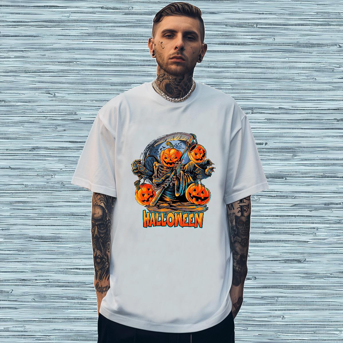 Unisex T shirt pumpkin Breathable Crew Neck Casual Custom Print Plus Size 230g 100% Cotton Men Clothes T-Shirt Fashion New Wear