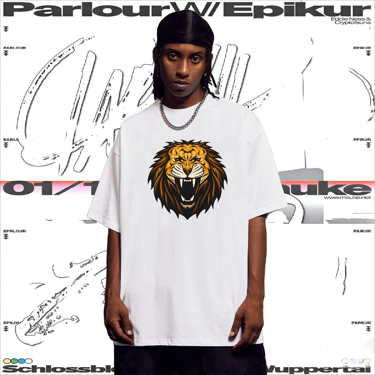 Free Shipping Man T Shirts lion Round Neck Short Sleeve Casual Oversized 230g Cotton Couples T Shirts 2024 Tees Shirts