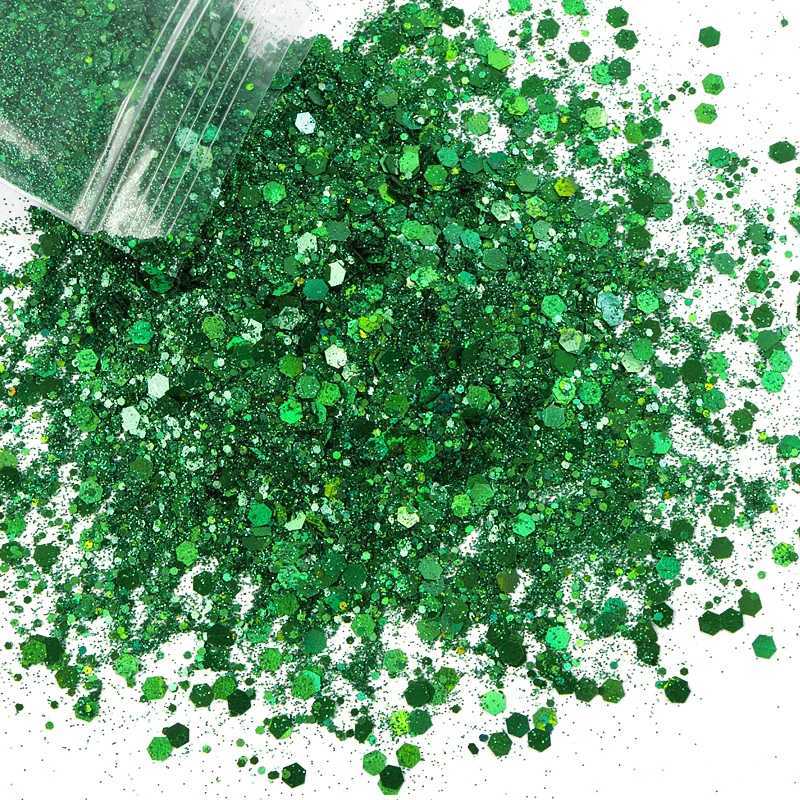 50g/Bag Holographic Green Nail Glitter Powder Mixed Hexagon Flake Sequins Nail Art Decorations for Manicure Paillette DIY DesignXJ240815