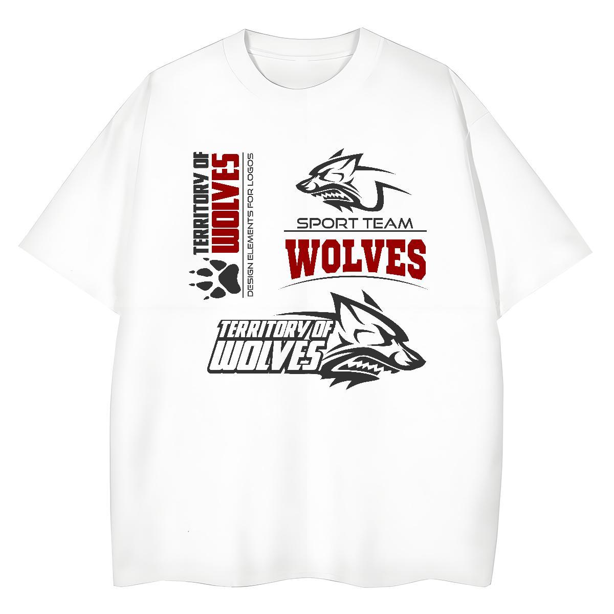 Loose Fit T Shirt For Man wolf Breathable Crew Neck Home Outdoor DIY 230g Pure Cotton Men Tops Tees Fashion Design Polos