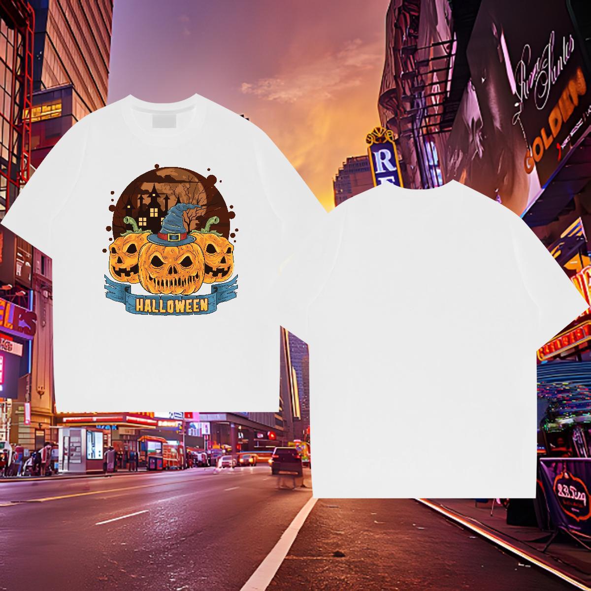 Cool T shirt pumpkin O Neck Short Sleeves Casual Cartoon Print 230g Cotton Mens Tshirts 2024 Designer Tops