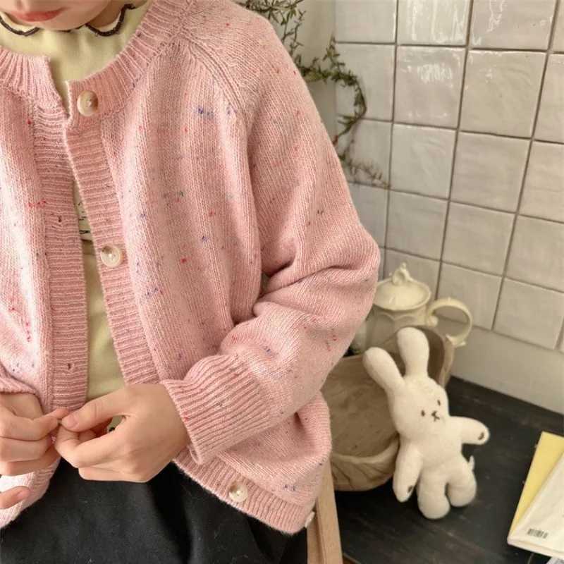 2024 spring girls colorful dot knitted Cardigan children soft loose sweater CoatXJ240819