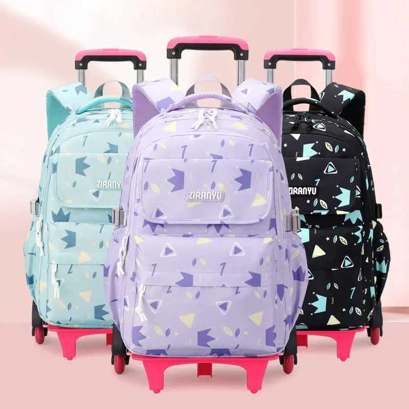 Children School Backpack Set with Wheels Students Bags for Girls Trolley Bag Cute Schoolbag Rolling Wheeled Backpack Child Girl Y240820