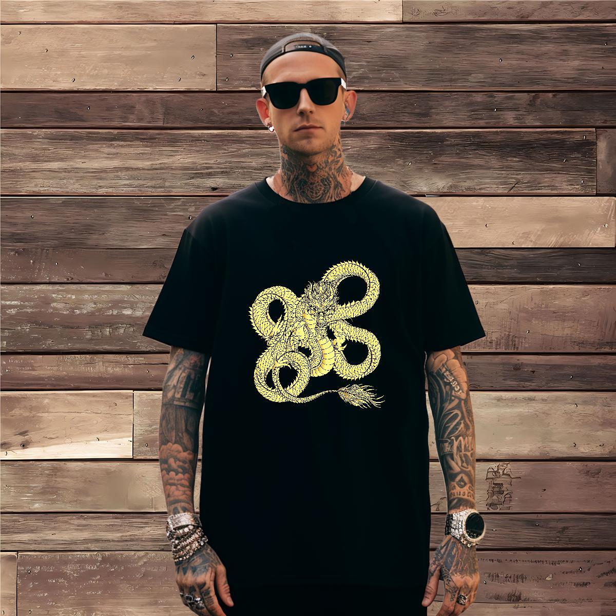 Man T Shirts 230g Cotton dragon Street wear Hip Hop Round Neck Short Sleeve Custom Printed Men Tees DIY Customized Wholesale Clothings