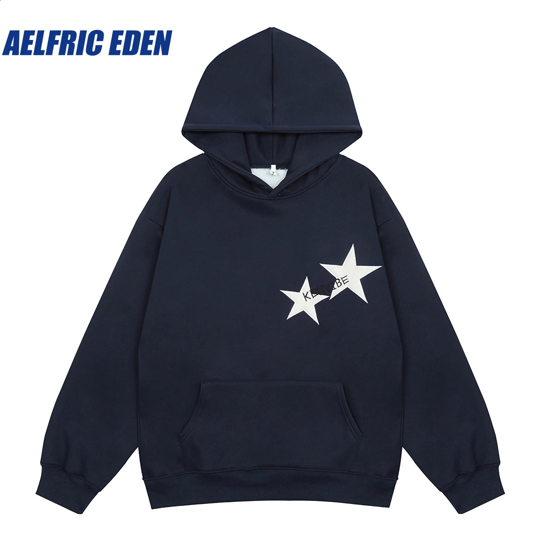Aelfric Eden Star Print Color Contrast Hoodie Sweatshirt Y2K Men Hiphop Harajuku Streetwear Pullover Vintage Loose Cotton Hooded 240819