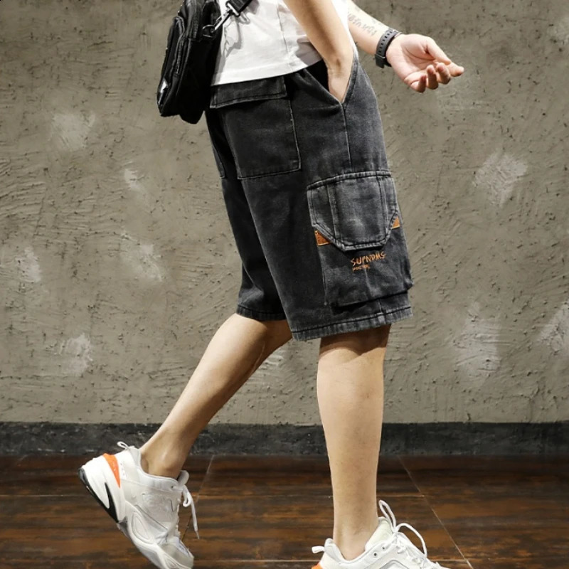 Bermuda mens denim shorts with pockets for freight summer jeans thin Harajuku Xl Korean fashion button retro 240819