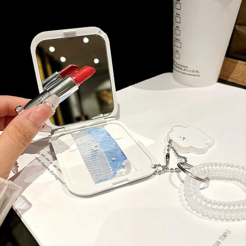 New Starry Sky Portable Folding Small Mirror Set Cosmetic Mirror For Class Pocket Mirror And Comb All-In-One Girls Gift Y240819