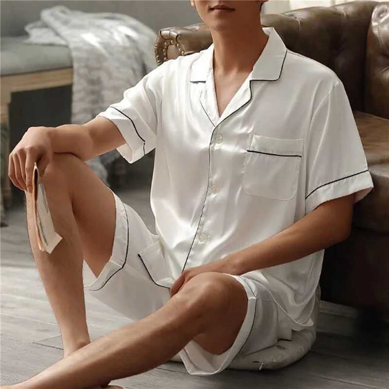 Mens summer pajamas large-sized silk mens pajamas set satin short sleeved pajamas home pajamas pajamasW240719