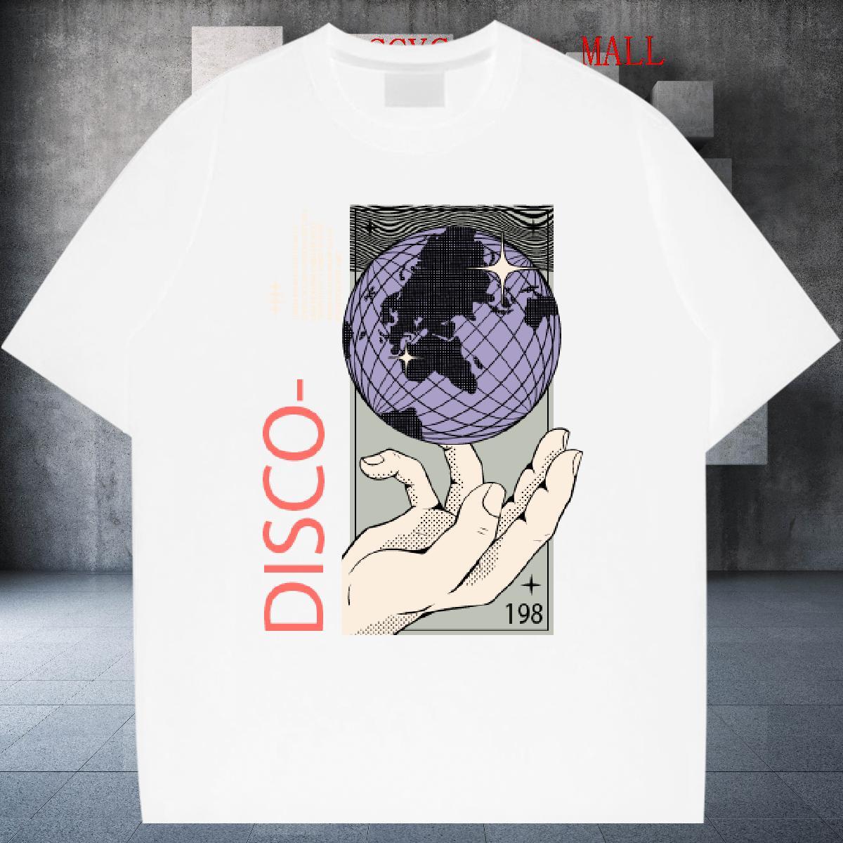 TOP Quality Mens Tshirts Street Casual 230g Cotton DIY Breathable Crew Neck disco T-Shirts Brand Tops Tees